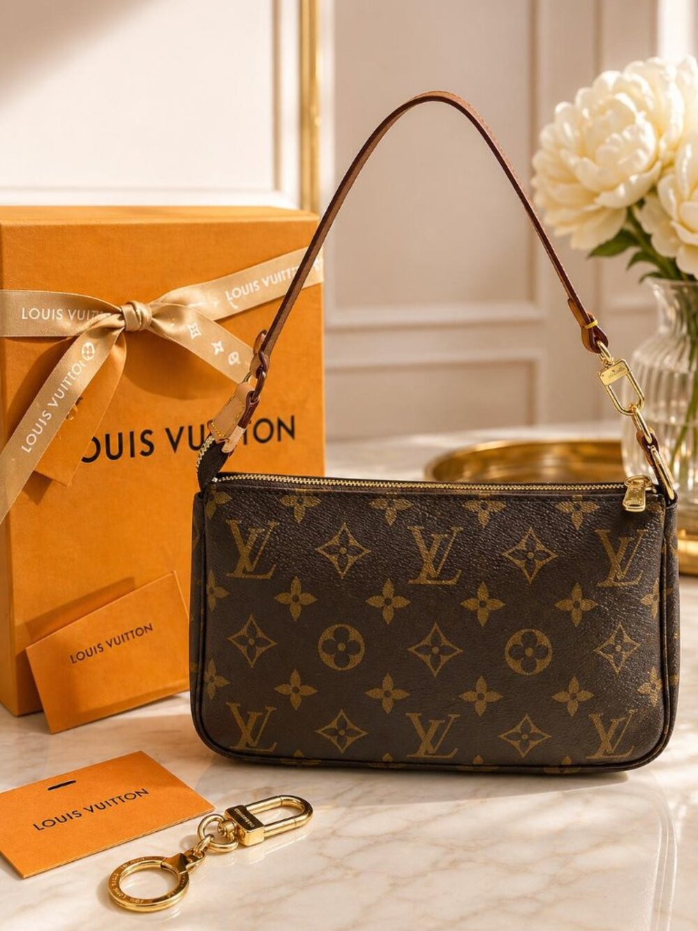Authentic Louis Vuitton Pochette Accessoires Monogram Canvas Shoulder Bag
